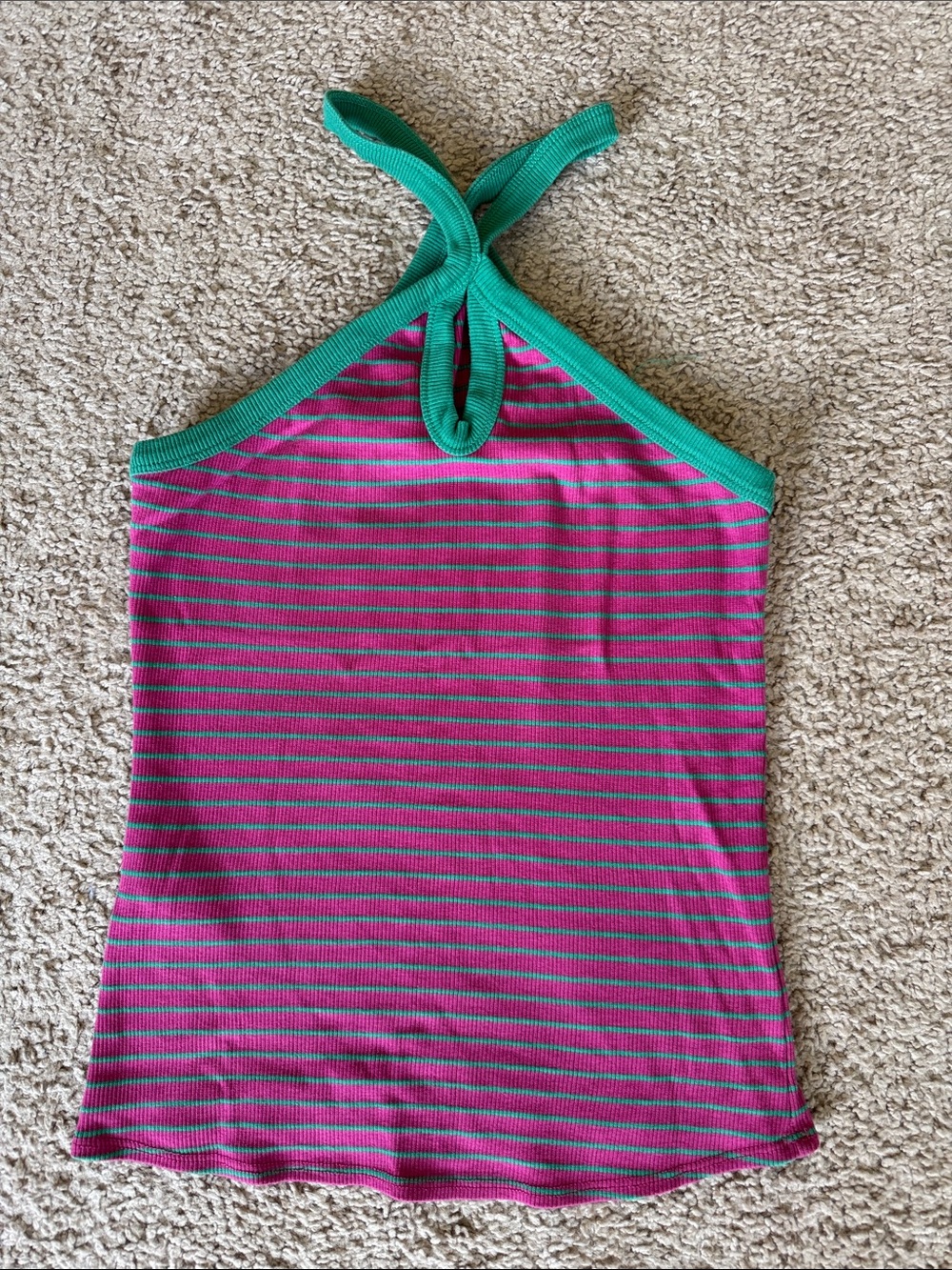 Mango Pink and Teal Striped Halter Tank Top